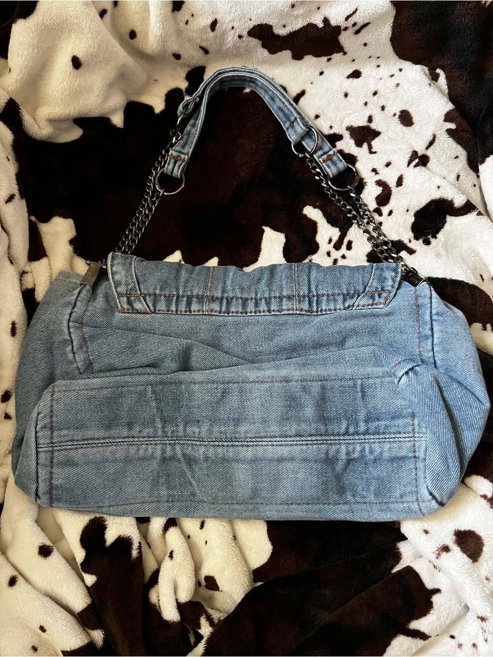 Denim Tote Bag with Chain Strap - Picture 2 of 4